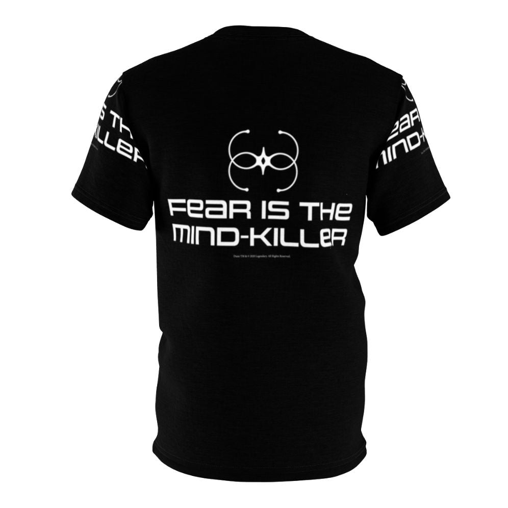 Dune-inspired "Fear Is The Mind Killer" t-shirt featuring Dune movie imagery and artwork - Back