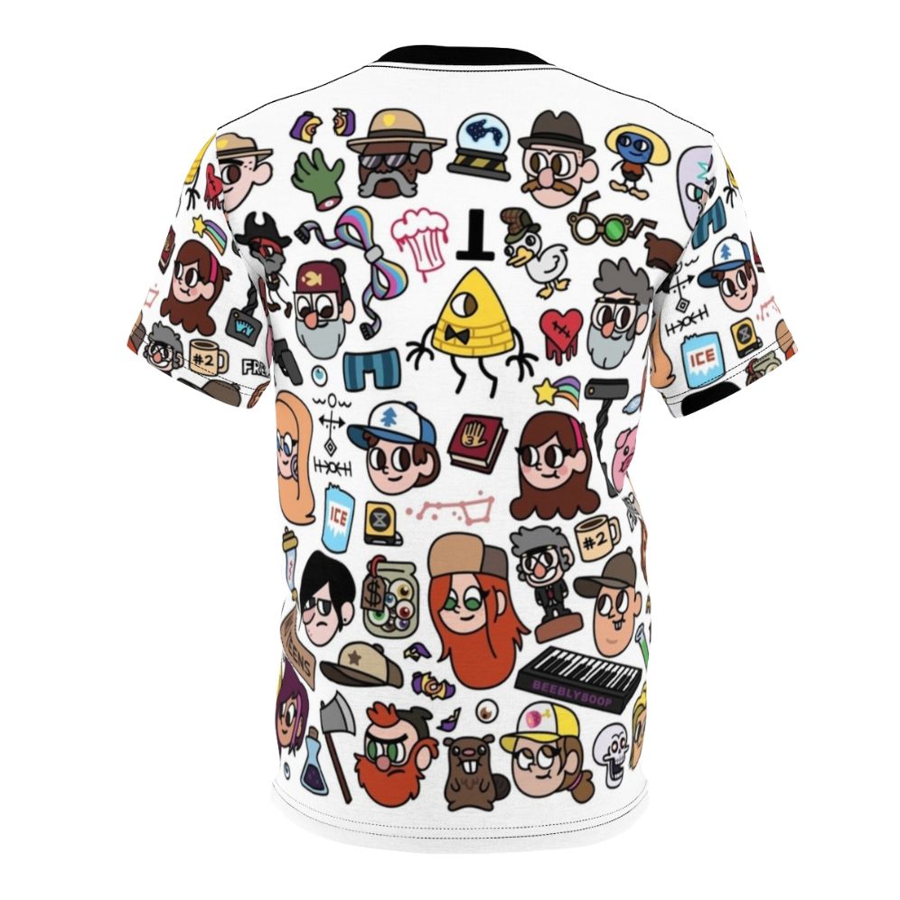 Gravity Falls inspired doodle design t-shirt featuring characters Dipper, Mabel, and Bill Cipher - Back