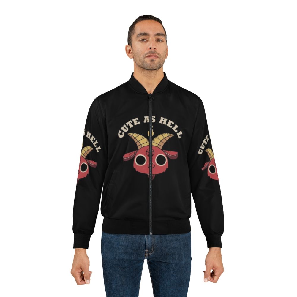 Cute devil-themed bomber jacket with retro and vintage design elements - Lifestyle