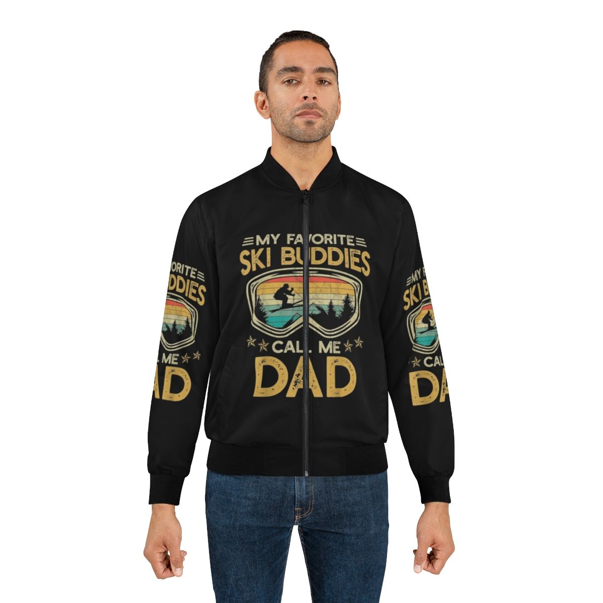 Skiing Dad Bomber Jacket with 'My Favorite Ski Buddies Call Me Dad' graphic - Lifestyle