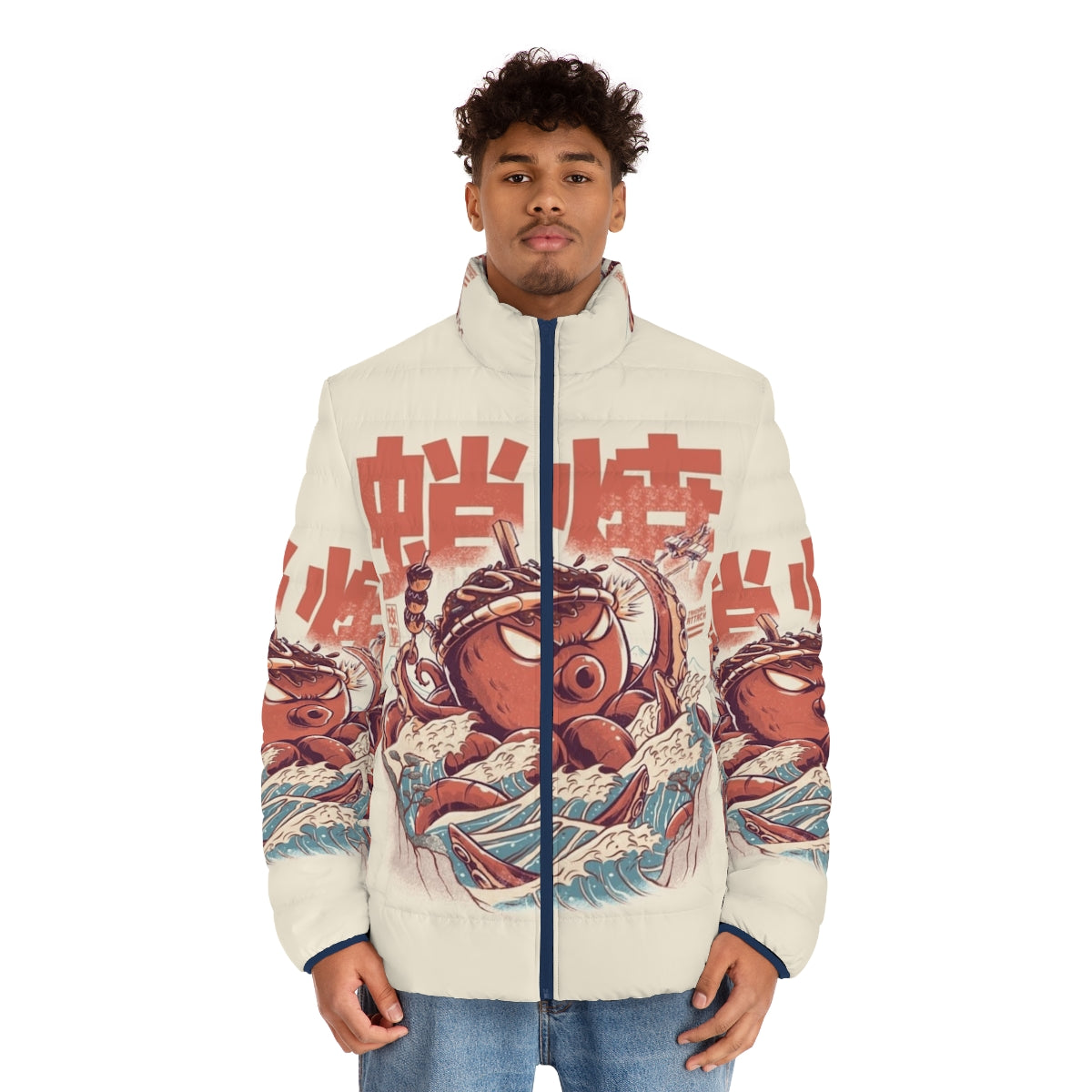 Takoyaki Attack Puffer Jacket - Anime inspired Japanese food and fashion design - men front