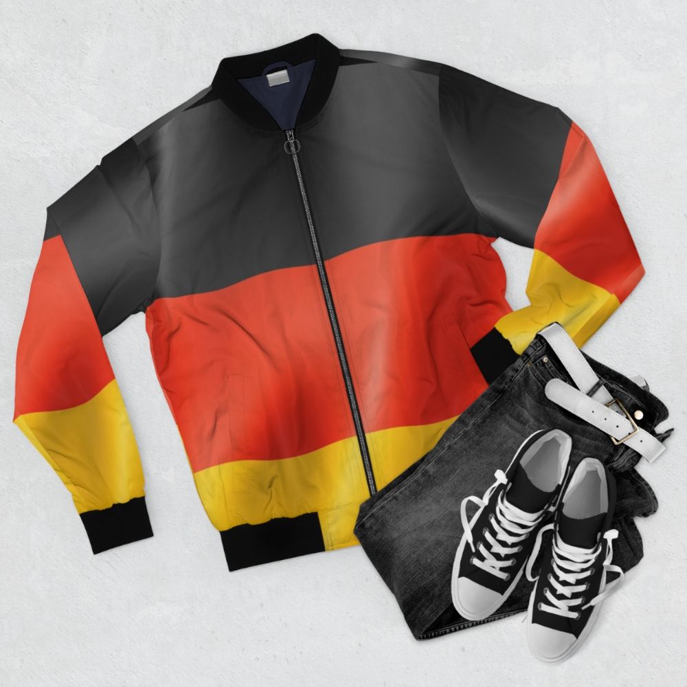 German flag bomber jacket with patriotic Deutschland design - Flat lay