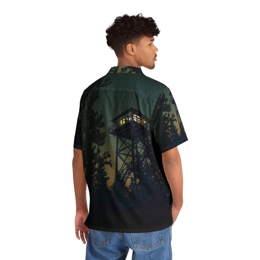 Firewatch 4K Graphic Hawaiian Shirt with Minimalist Nighttime Landscape Design - People Back