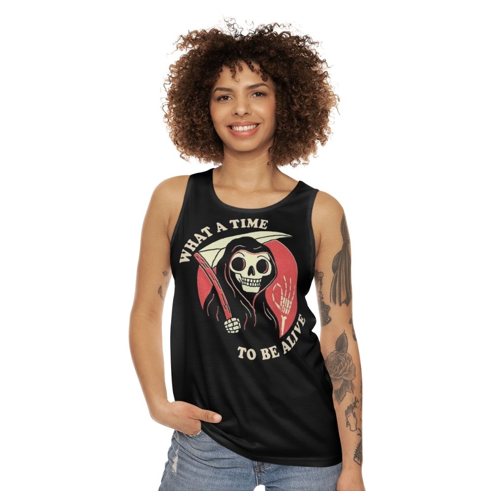 Unisex "What A Time To Be Alive" Grim Reaper Retro Tank Top - women