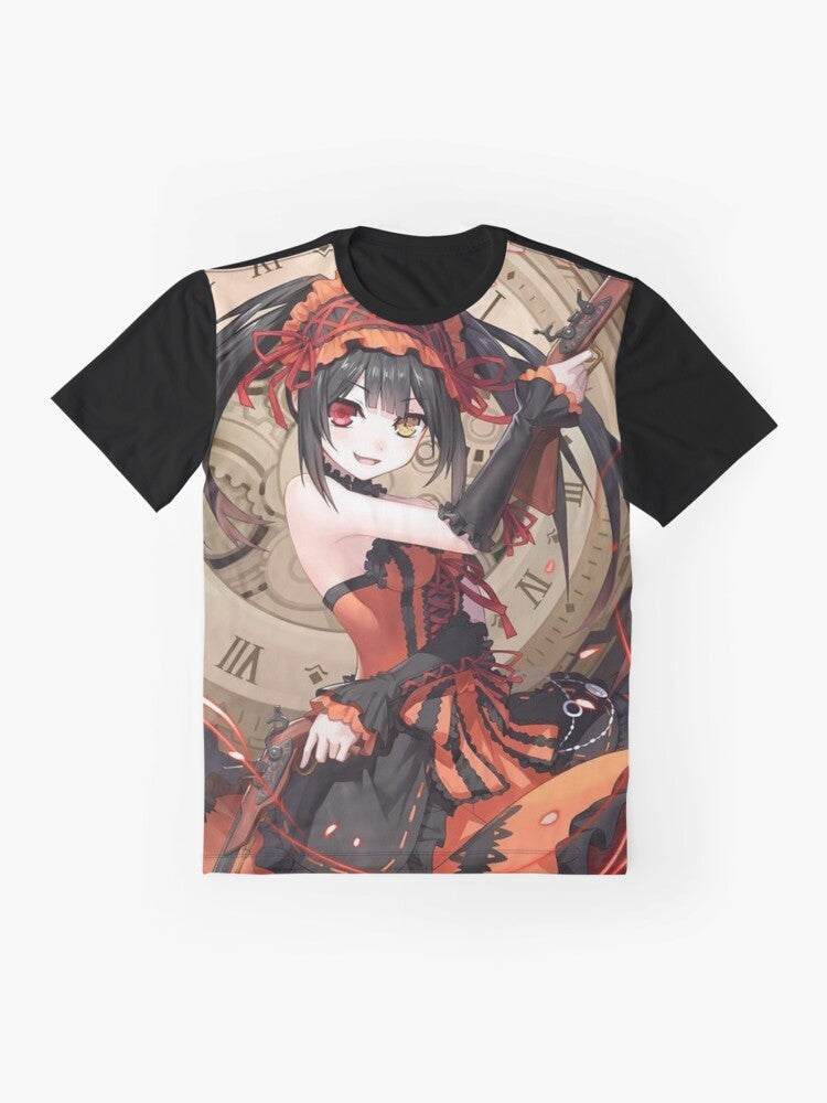 Tokisaki Kurumi, the captivating anime character from Date a Live, featured on a high-quality graphic t-shirt. - Flat lay