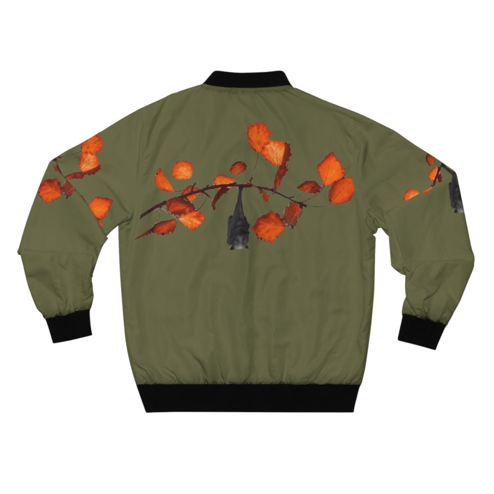 Batzilla moss green bomber jacket with cute bat design - Back