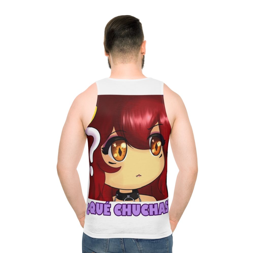 Cute anime girl wearing "What The Hell" unisex tank top - men back