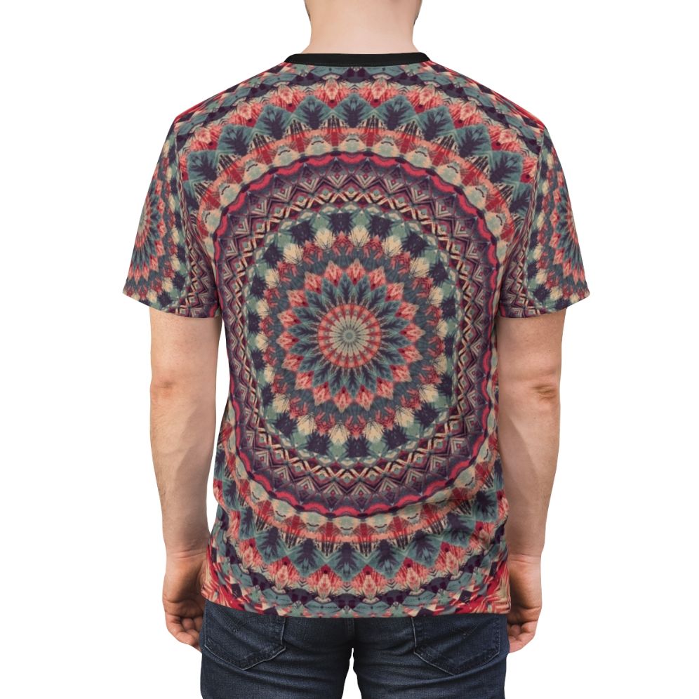 Colorful mandala t-shirt featuring sacred geometry patterns and nature-inspired designs - men back