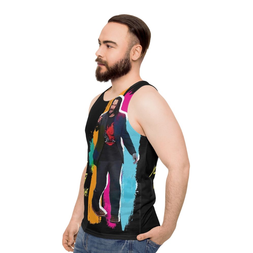 Unisex tank top with a breathtaking cyber punk design - men side