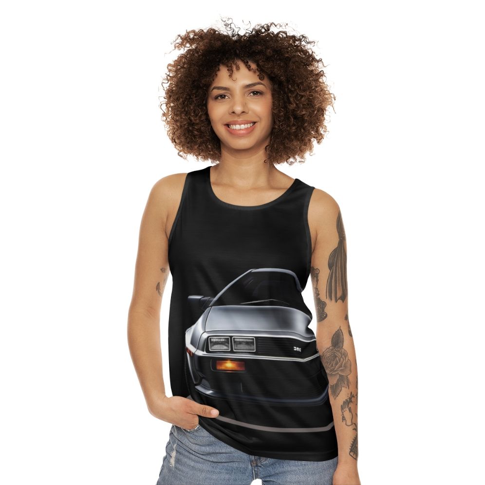 Delorean unisex tank top with futuristic car design - women