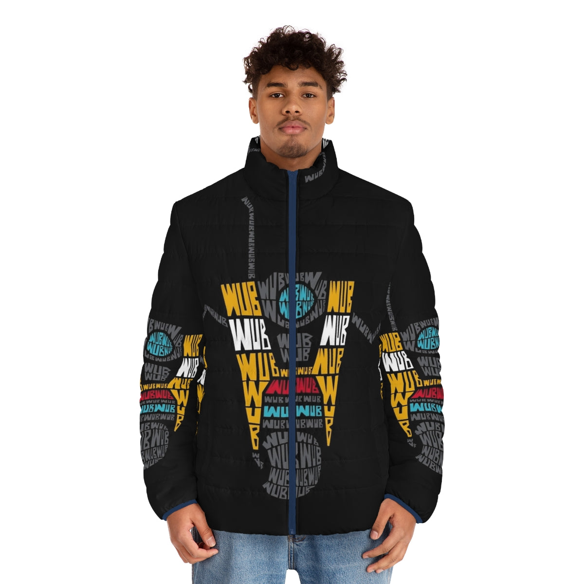 Borderlands CL4P-TP Dubstep Remix Puffer Jacket featuring the iconic Claptrap character - men front