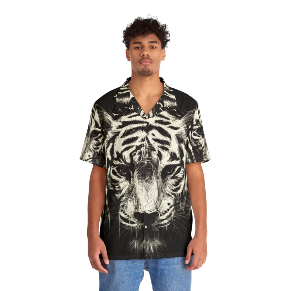 Interconnected Hawaiian Shirt featuring photorealistic tiger and bird graphics - People Front