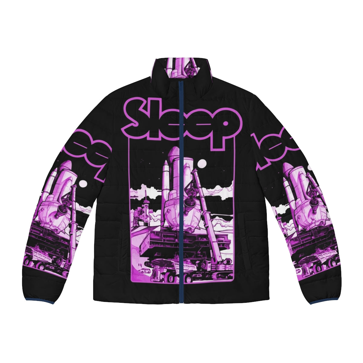 Stoner metal puffer jacket featuring the iconic Sleep band logo