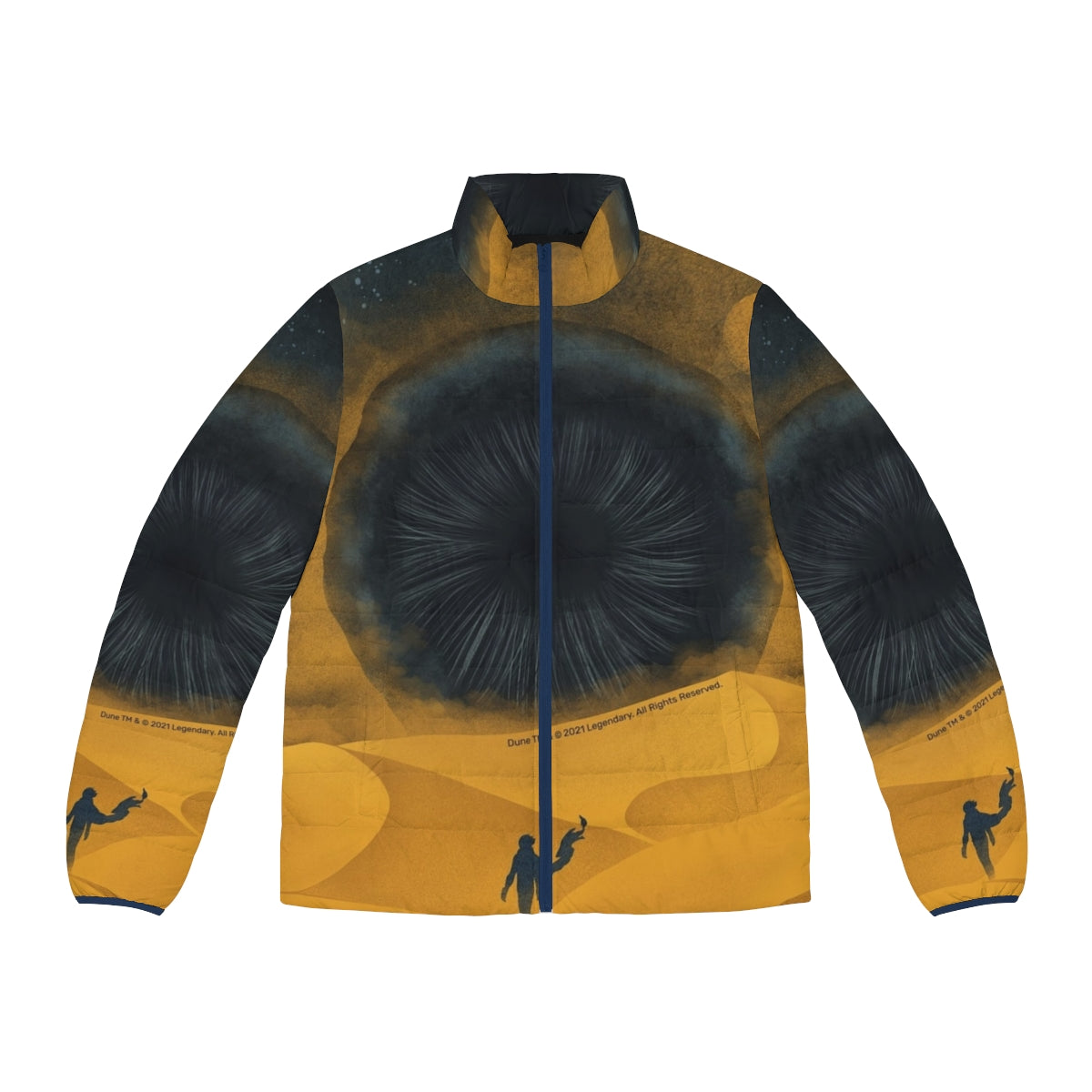 A yellow puffer jacket inspired by the Shai Hulud sand worms from the Dune movie