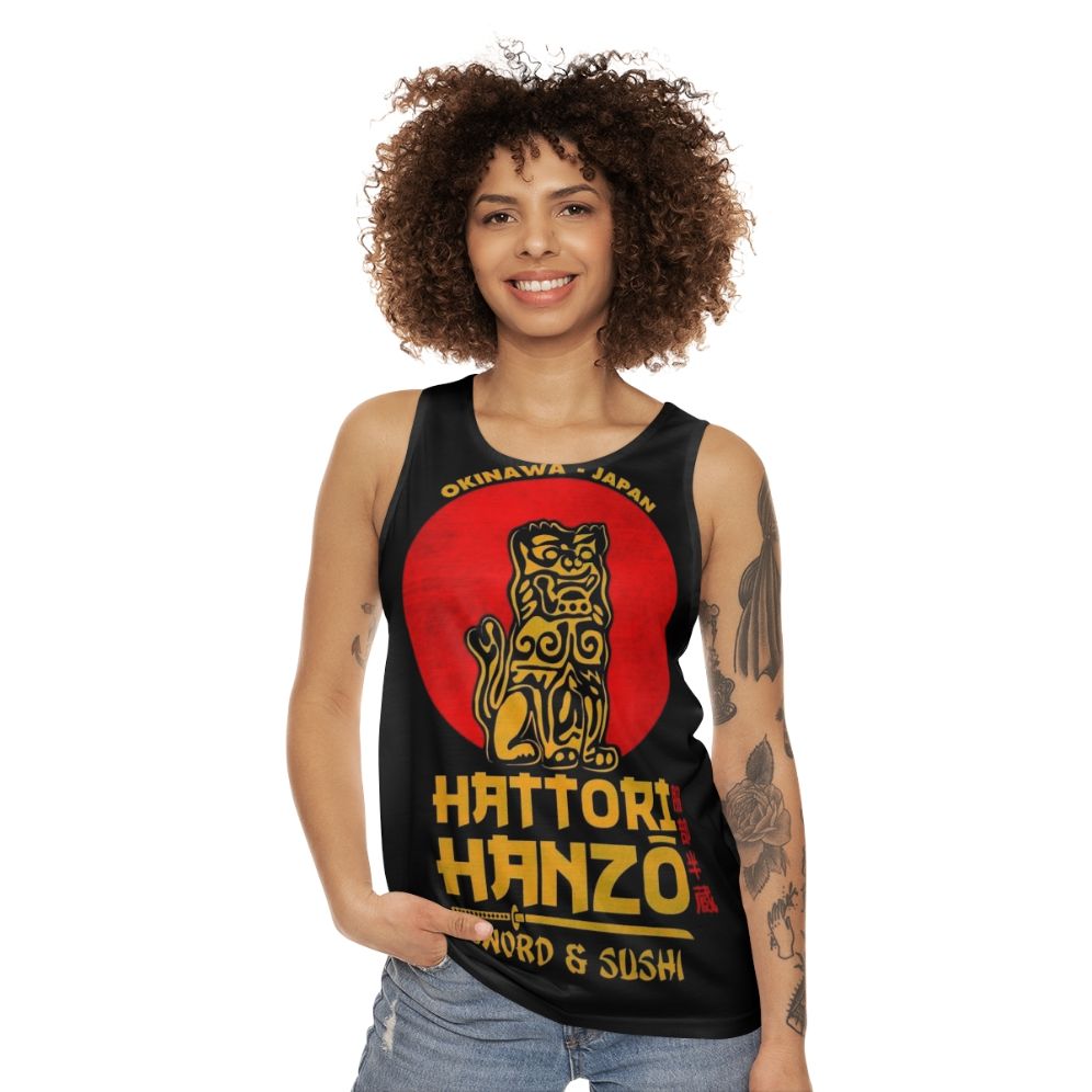 Hattori Hanzo unisex tank top with samurai-inspired design - women