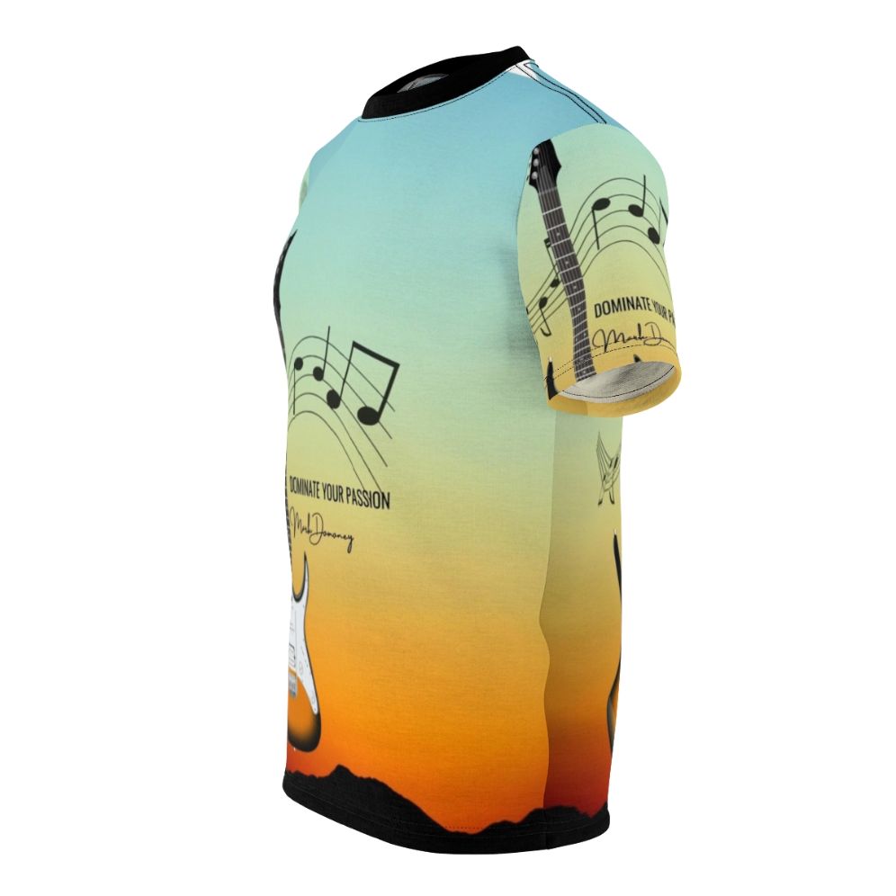 Artwork featuring a guitar dominator design, electric guitar, music notes - men left