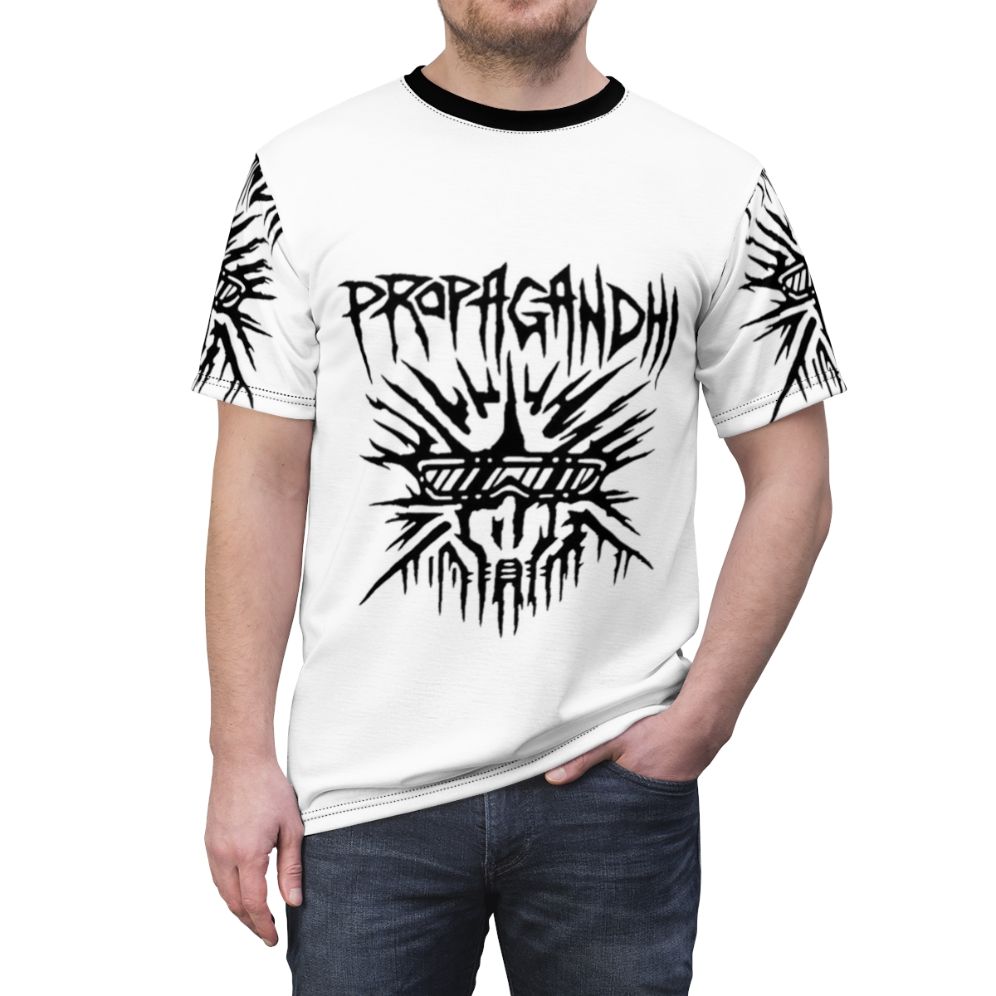 Stylish graphic tee featuring a design for music fans of punk rock, heavy metal, and alternative bands. - men front