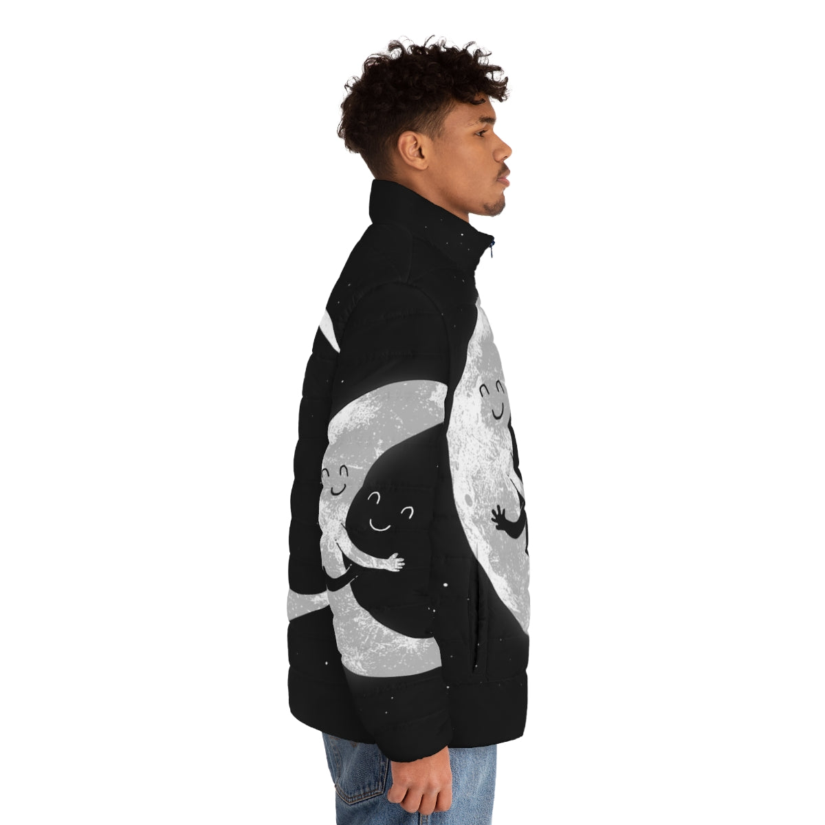 Moon Puffer Jacket with Smiley Face Design - men side right