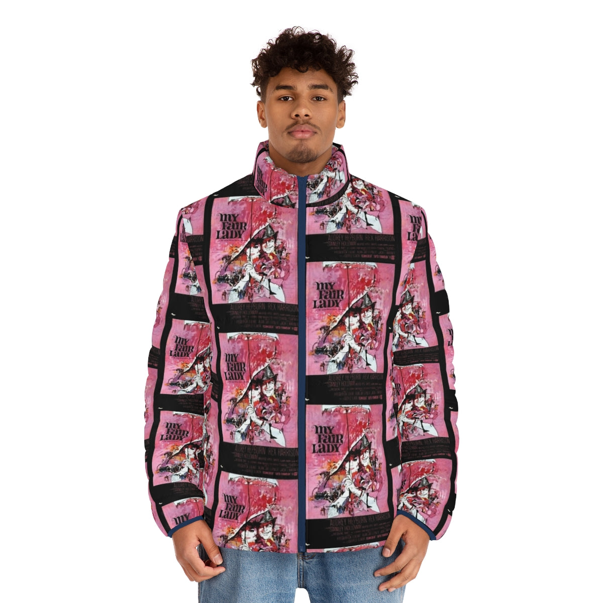 Puffer jacket with "My Fair Lady" movie poster design - men front