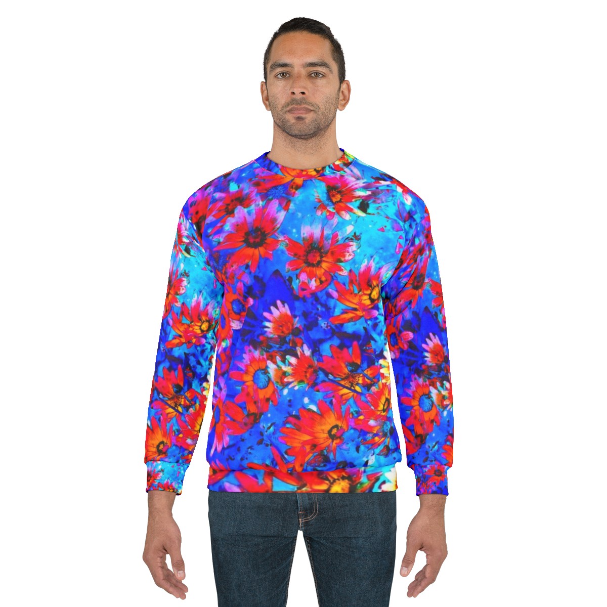 Floral sweatshirt with the text "Flowers Awaken the Soul" - men