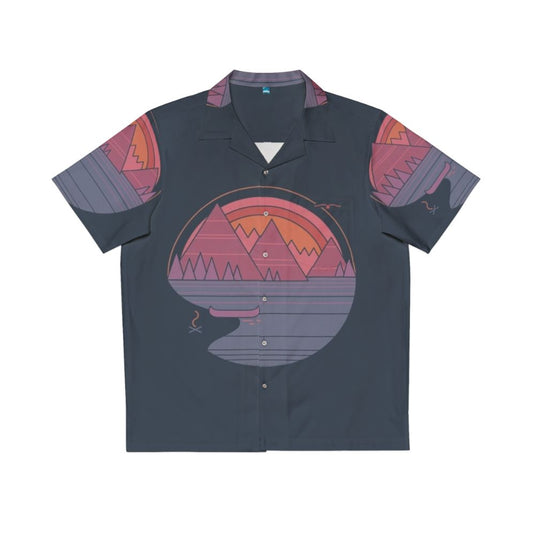 A Hawaiian shirt featuring a minimalist mountain landscape design