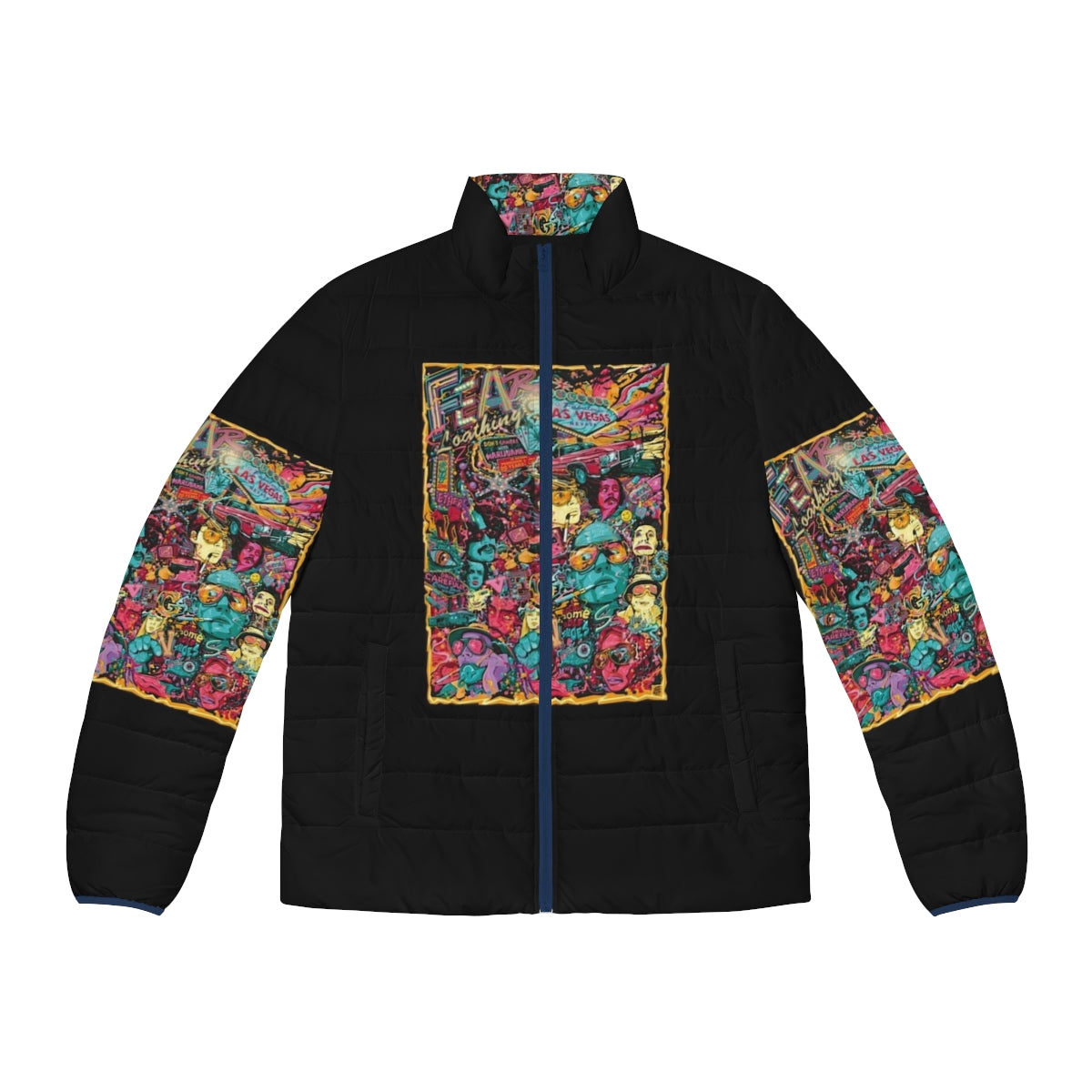 Fear and Loathing in Las Vegas inspired puffer jacket with trippy, retro design