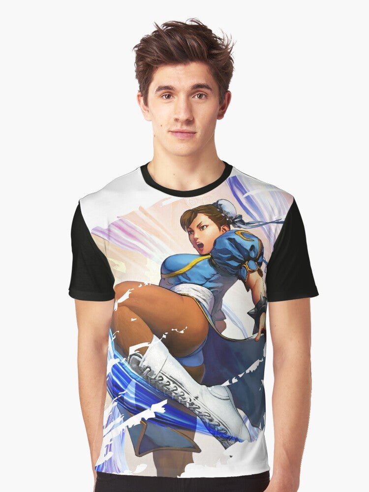 Chun Li, the iconic Street Fighter video game character, featured on a graphic t-shirt - Men