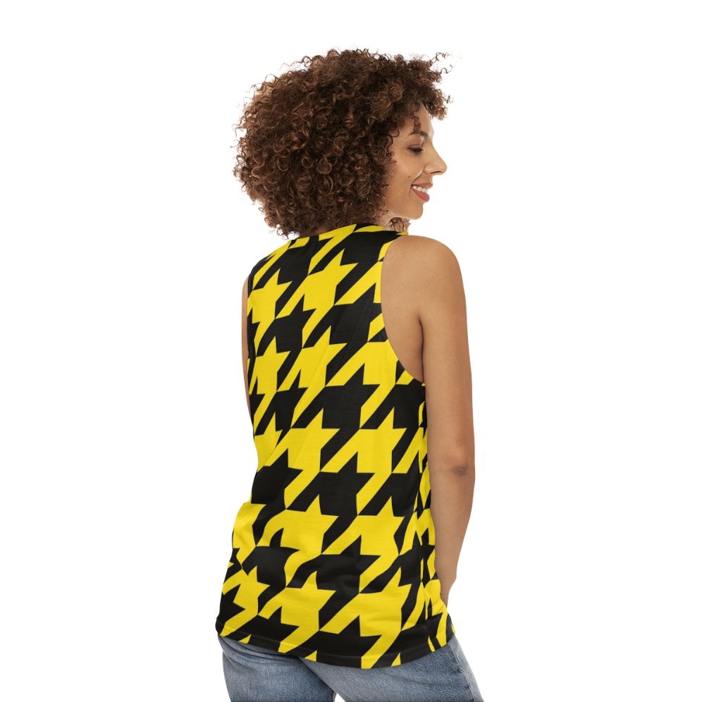 Unisex houndstooth black and yellow tank top - women back