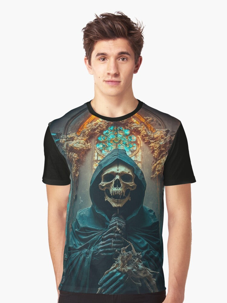 Gothic skeleton skull priest in dark church t-shirt design - Men