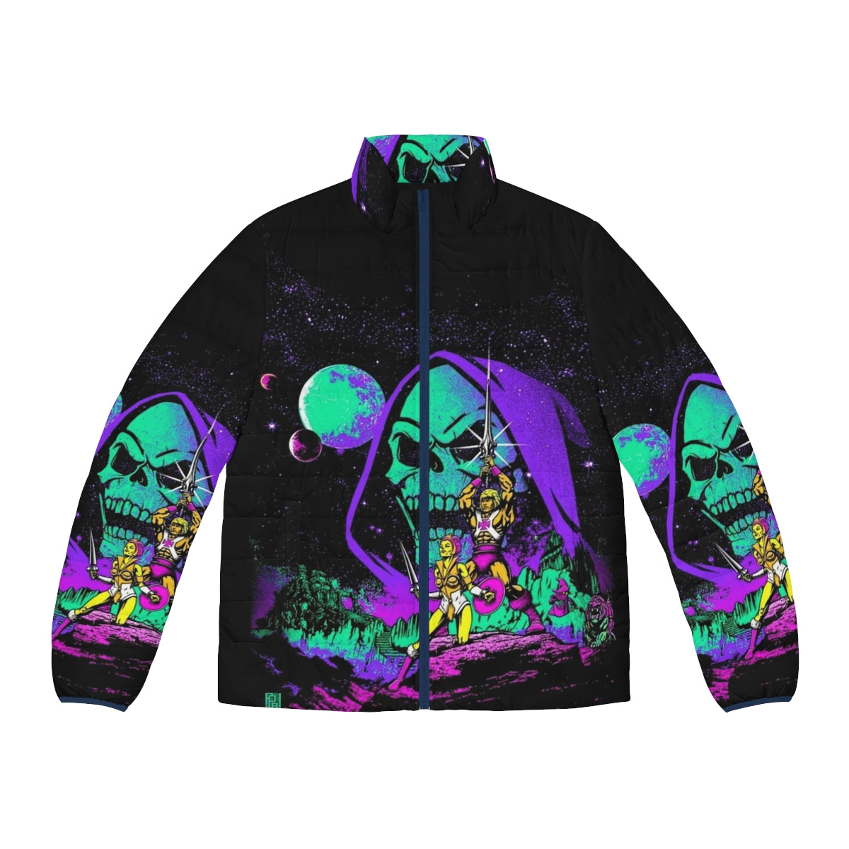 Masters of the Universe He-Man Puffer Jacket with Retro Space Adventure Design