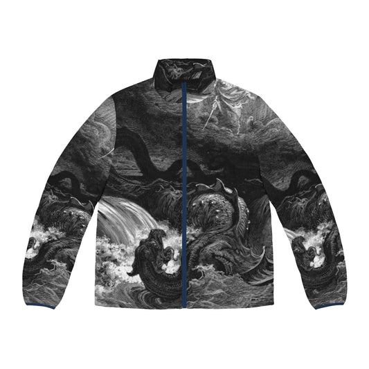 Gustave Dore inspired puffer jacket with religious artwork