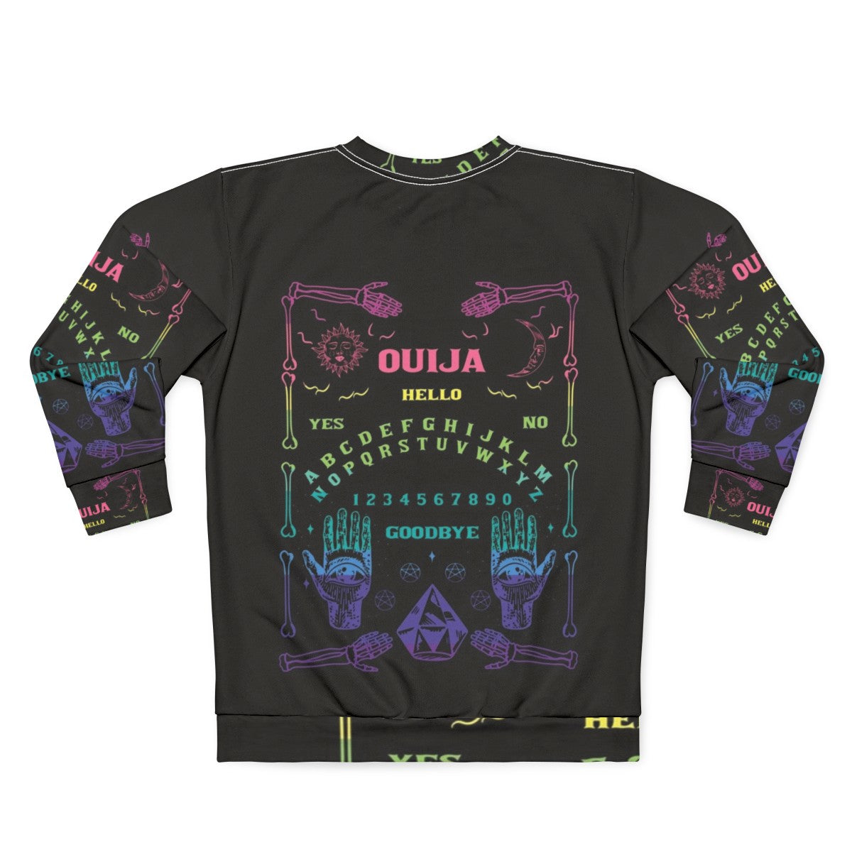 Colorful rainbow ouija board graphic on a sweatshirt - Back