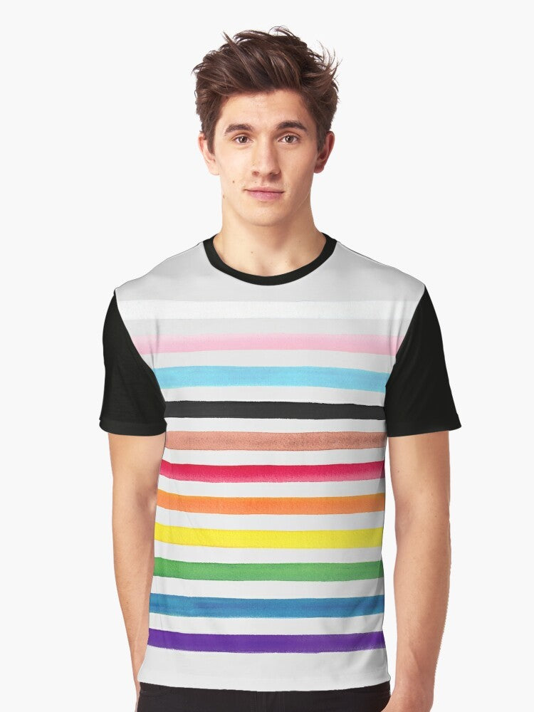 Progress pride flag graphic t-shirt with inclusive LGBTQ+ and social justice colors and symbols - Men