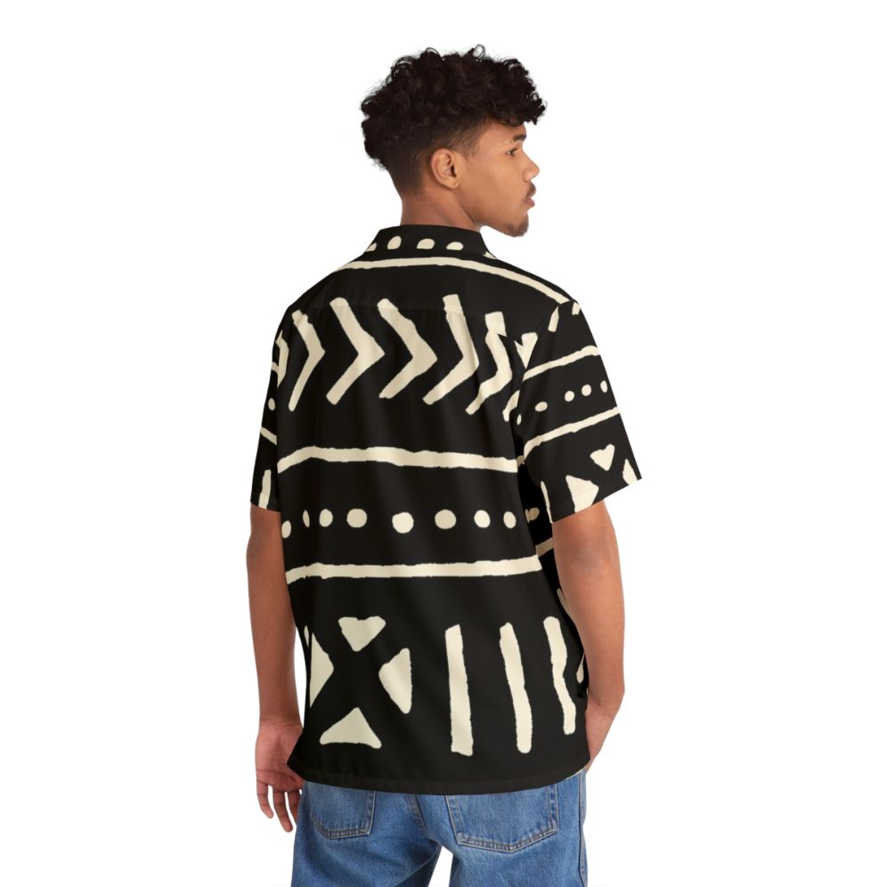 Black and white African mud cloth pattern Hawaiian shirt - Flat lay