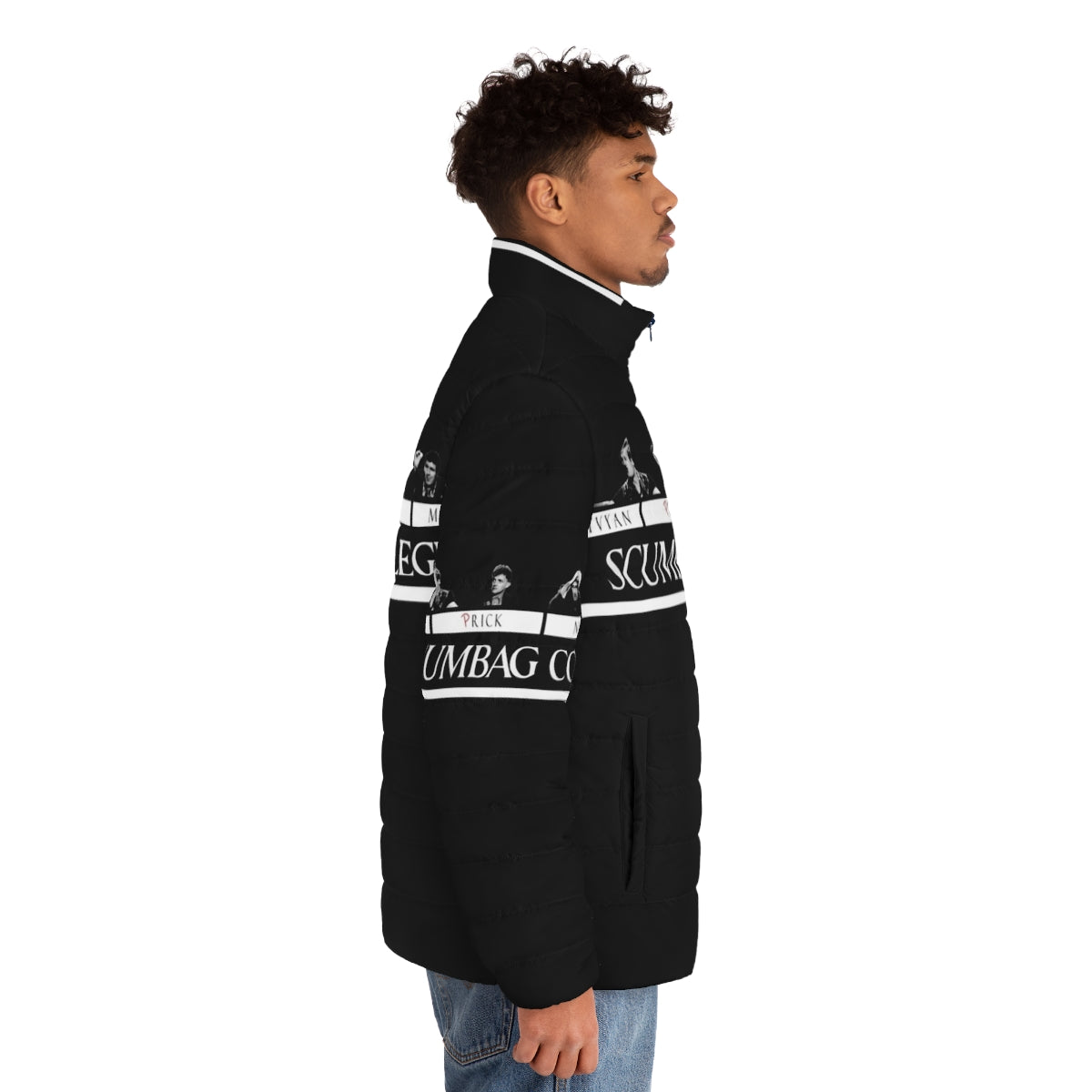 80s punk-inspired puffer jacket with retro college style - men side right