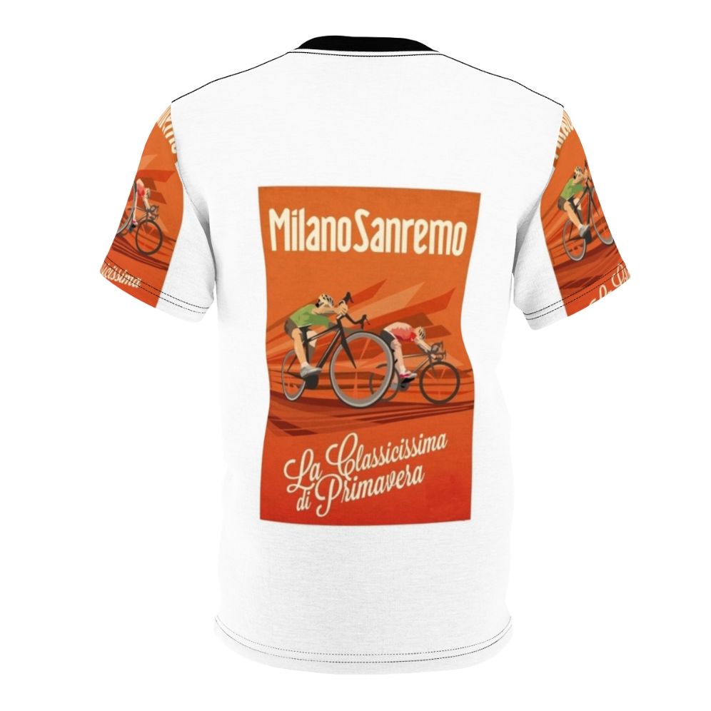 Retro cycling jersey inspired by the Milan-San Remo classic, featuring a vintage-style design with cycling imagery. - Back