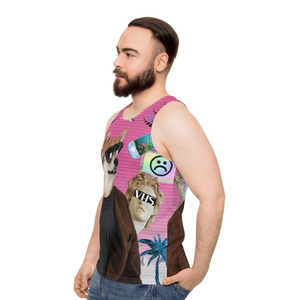 Vaporwave Doge Graphic Unisex Tank Top - men side