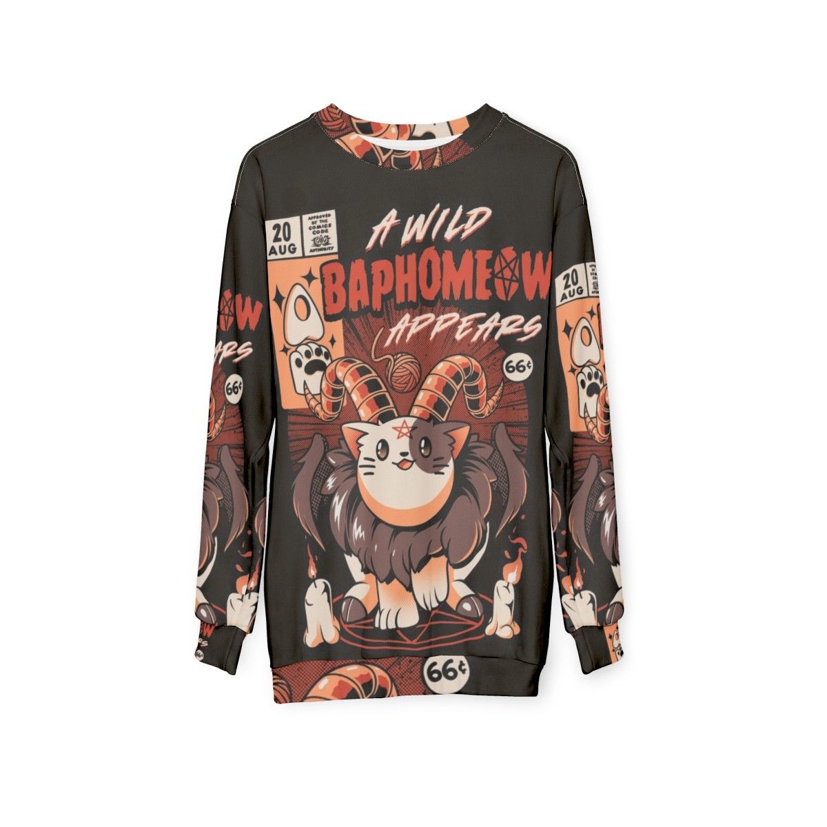 Baphomeow Cat Sweatshirt with Baphomet Design - hanging