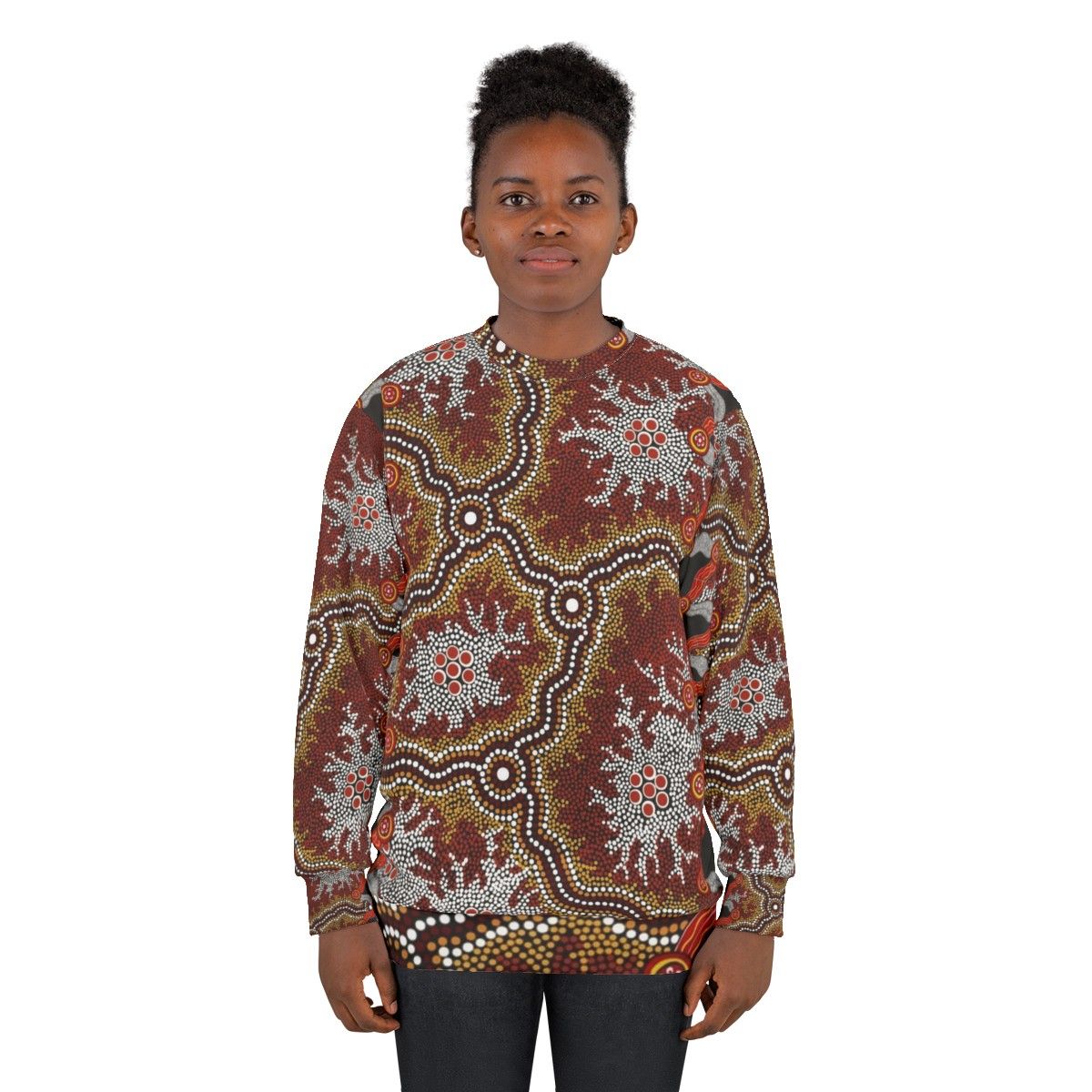 Authentic Aboriginal Art Sweatshirt with Emu and Dot Designs - women