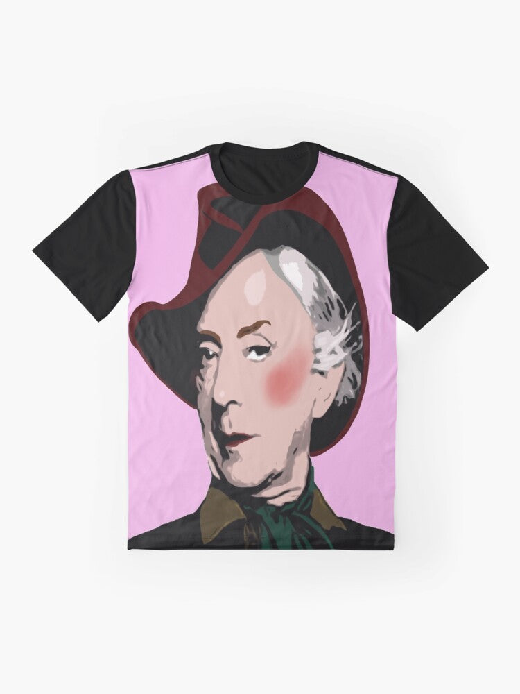 Quentin Crisp icon graphic t-shirt with rainbow design - Flat lay