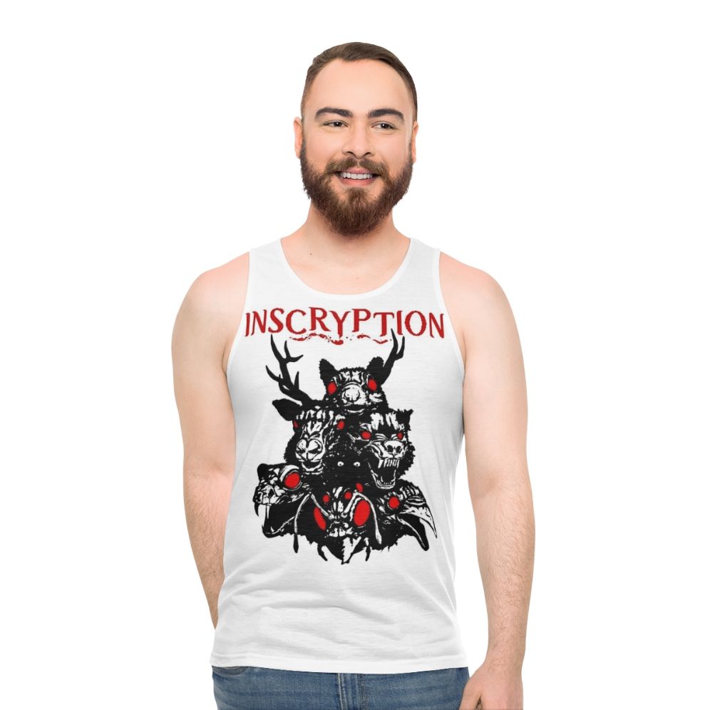 Unisex tank top with totems and inscryption encryption logo design - men