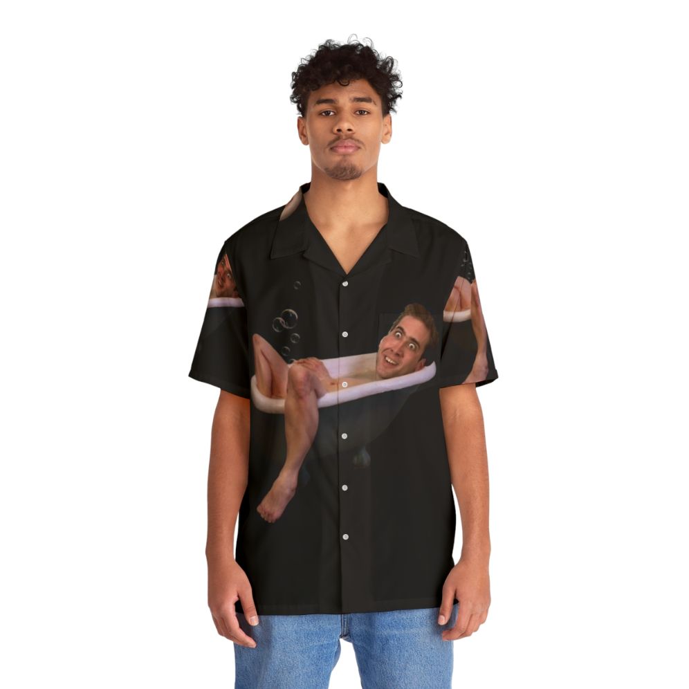 Funny Nicholas Cage Hawaiian Shirt with Bubbles - People Front