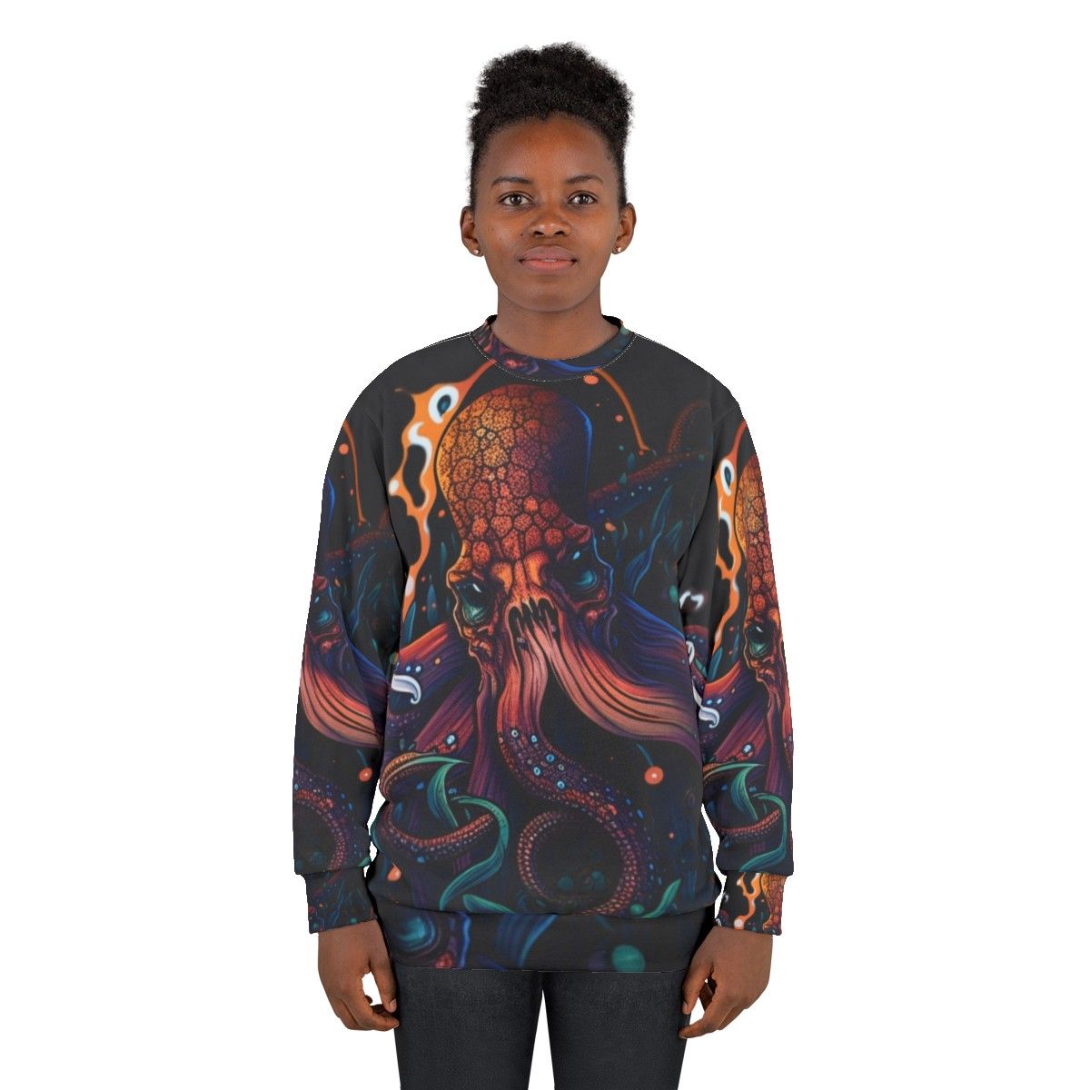 Mythical sea creatures sweatshirt featuring fantastical beasts - women