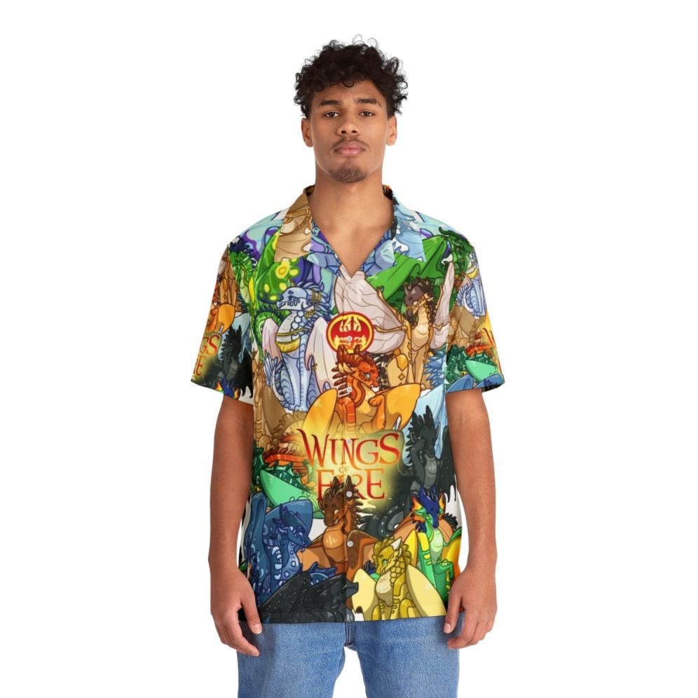 Wings of Fire Hawaiian Shirt 2 featuring blue and teal dragon designs - People Front