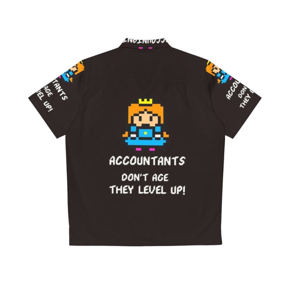 Accountant's Hawaiian shirt with 8-bit gaming and leveling up design - Back