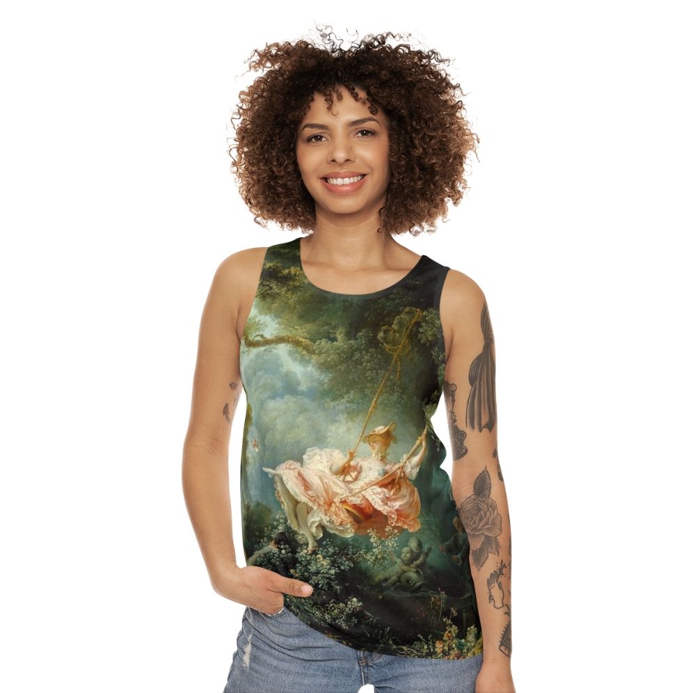 Unisex tank top featuring The Swing painting by Jean Honore Fragonard - women