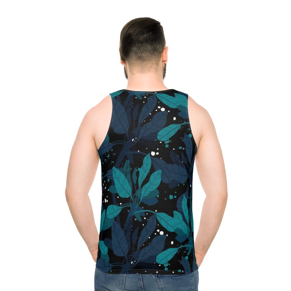 Dark green unisex tank top with tropical design - men back