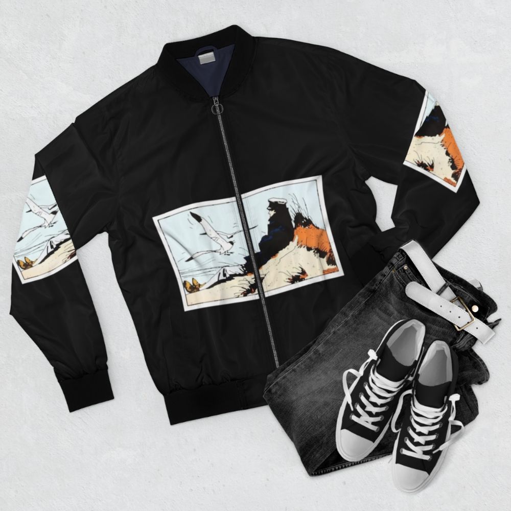 Vintage-inspired Corto Maltese bomber jacket with a retro adventure design - Flat lay