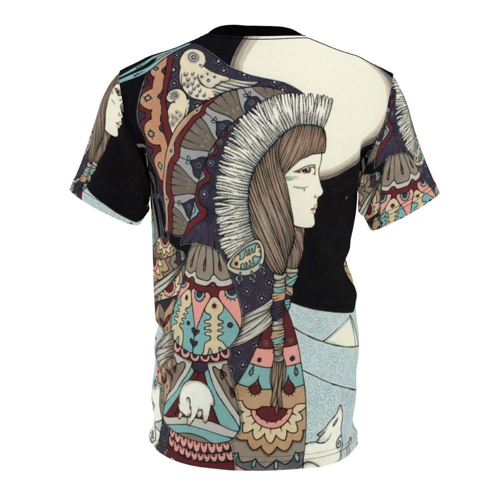 Eco-friendly all-over print t-shirt depicting Sedna, the Inuit goddess of the sea and marine animals. - Back