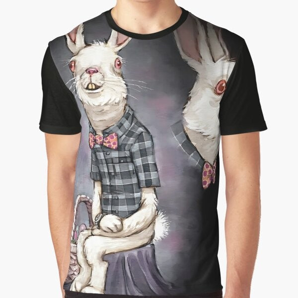 Happy rabbit design on a graphic t-shirt